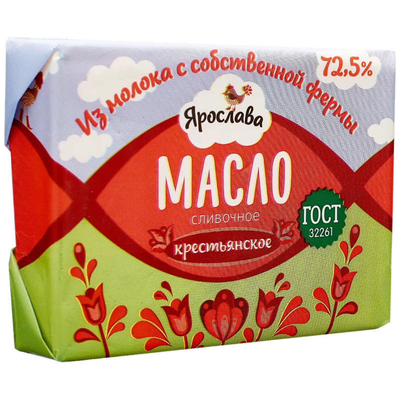 Масло сливочное Ярослава Крестьянское 72.5%, 180г