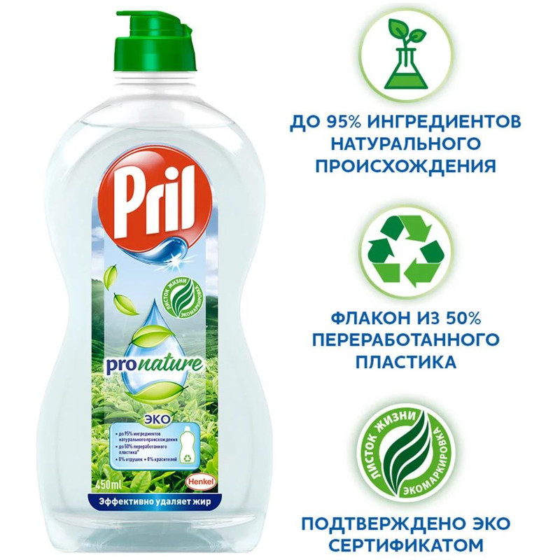 Средство Pril EcoPro Pronature для мытья посуды, 450мл — фото 3