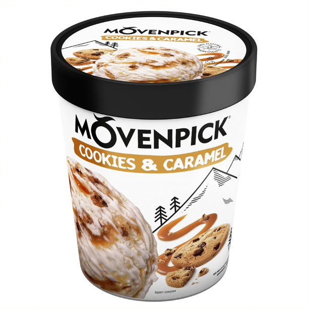 Пломбир Movenpick Cookies&Caramel карамельный соус-кусочки печенья 12.7%, 298г — фото 1