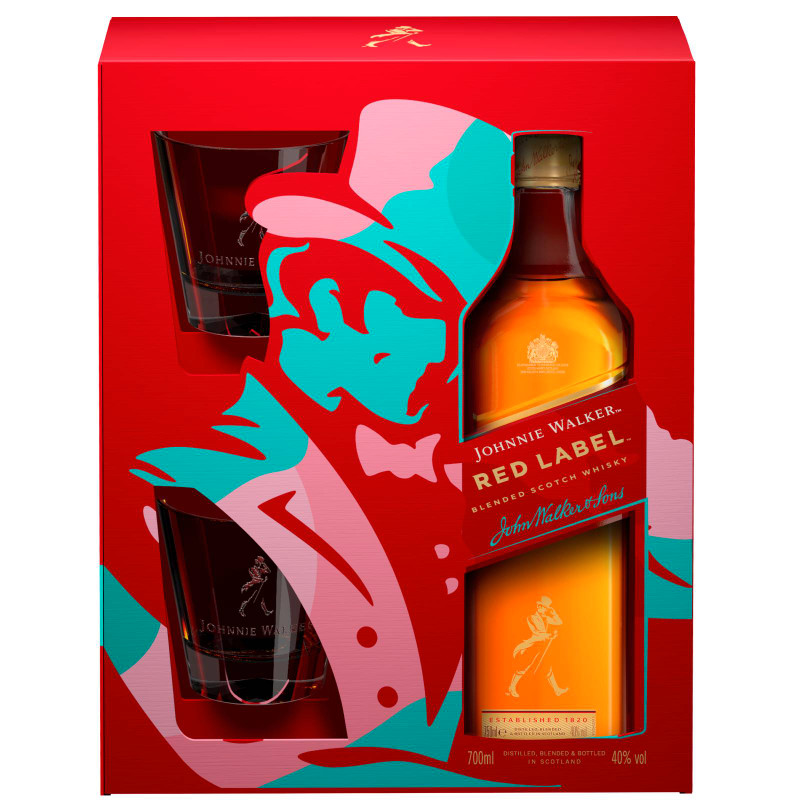 Виски Johnnie Walker Red Label купажированный в наборе с бокалом, 700мл