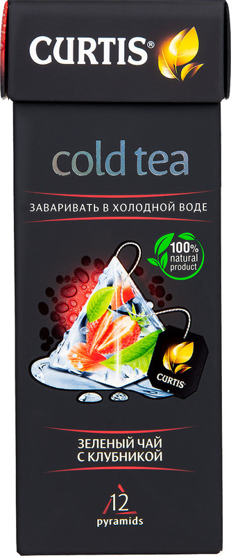 Чай Curtis Cold Tea зелёный с клубникой в пирамидках, 12х1.7г