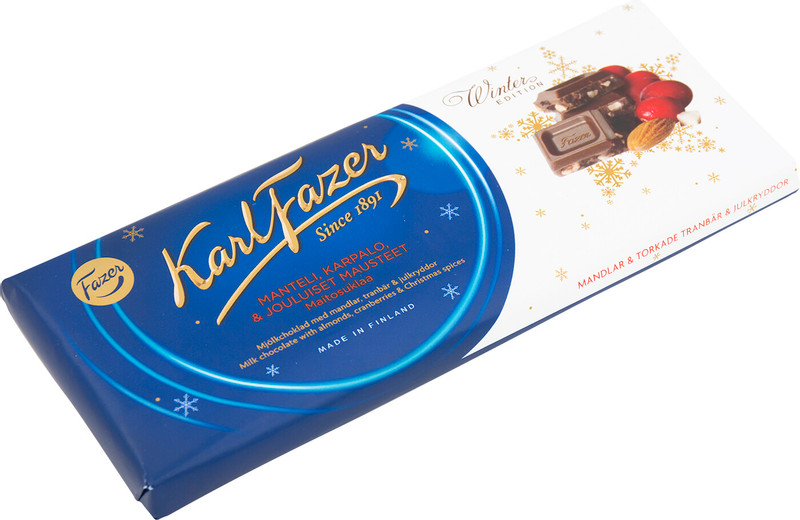 Шоколад молочный Fazer Karl Fazer миндаль-сушёная клюква-печенье-рождественские специи, 200г — фото 1
