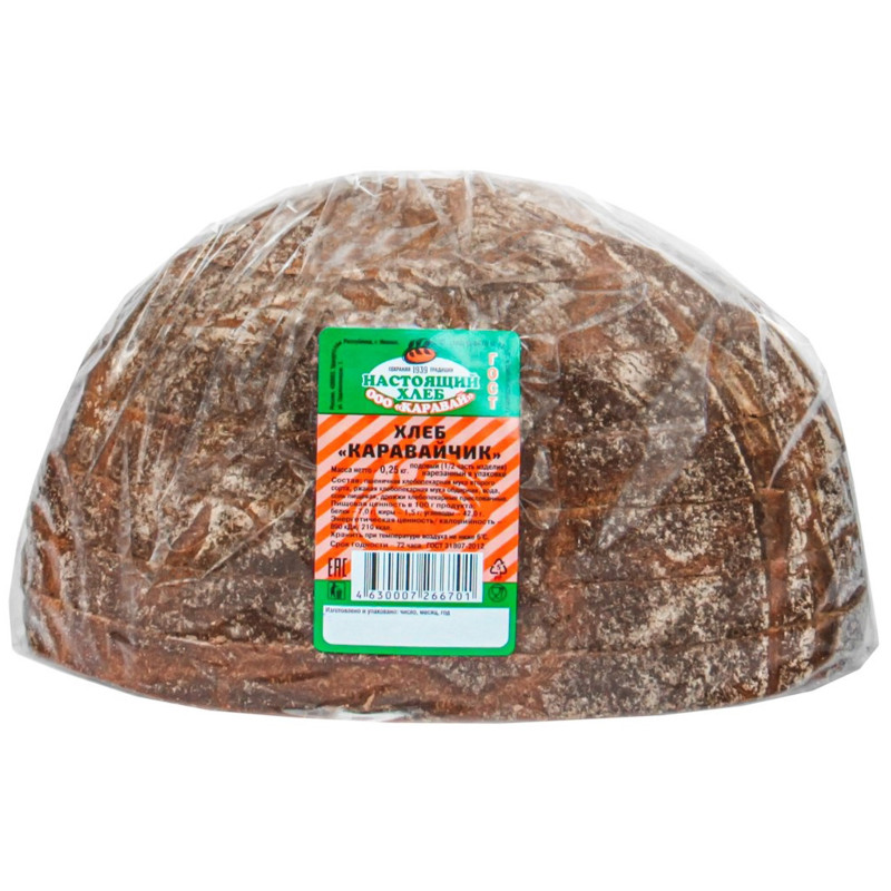 Хлеб Каравай Каравайчик ржано-пшеничный половинка нарезка, 250г