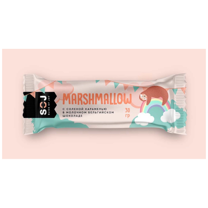 Батончик SOJ Marshmallow в молочном шоколаде с солёной карамелью, 30г — фото 1