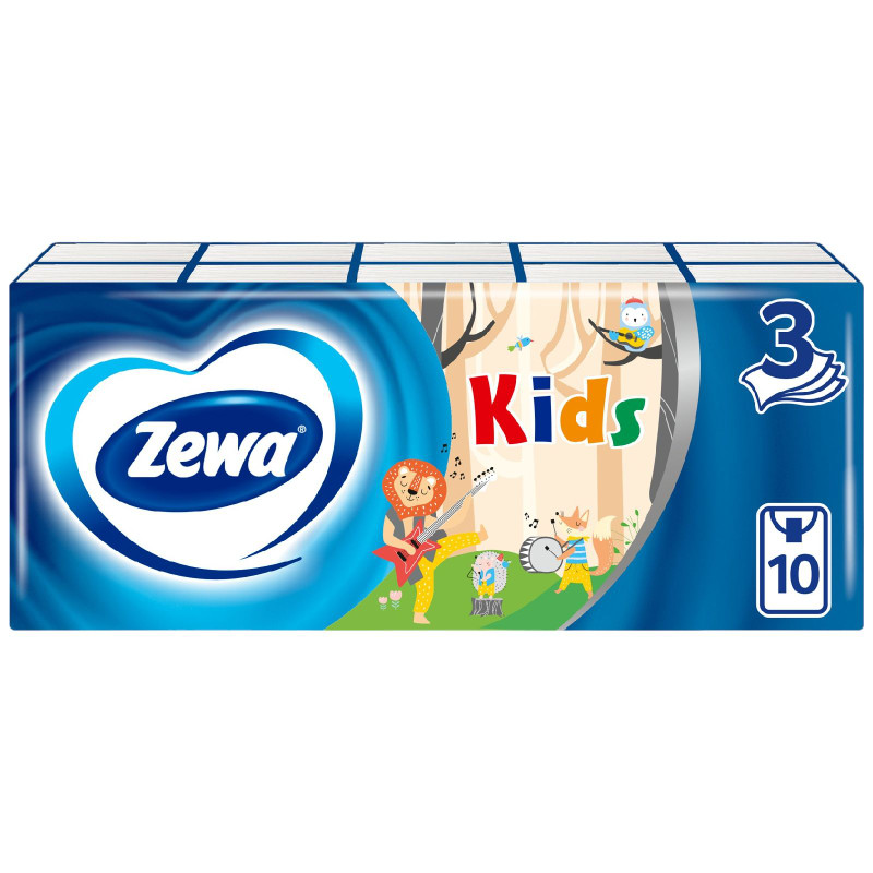 Платки носовые бумажные Zewa Kids 3 слоя, 10x10шт