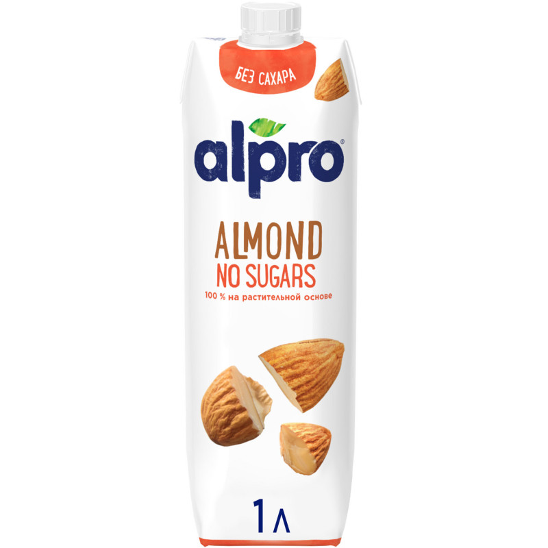 Напиток миндальный Alpro Almond No Sugars ультрапастеризованный обогащённый кальцием, 1л