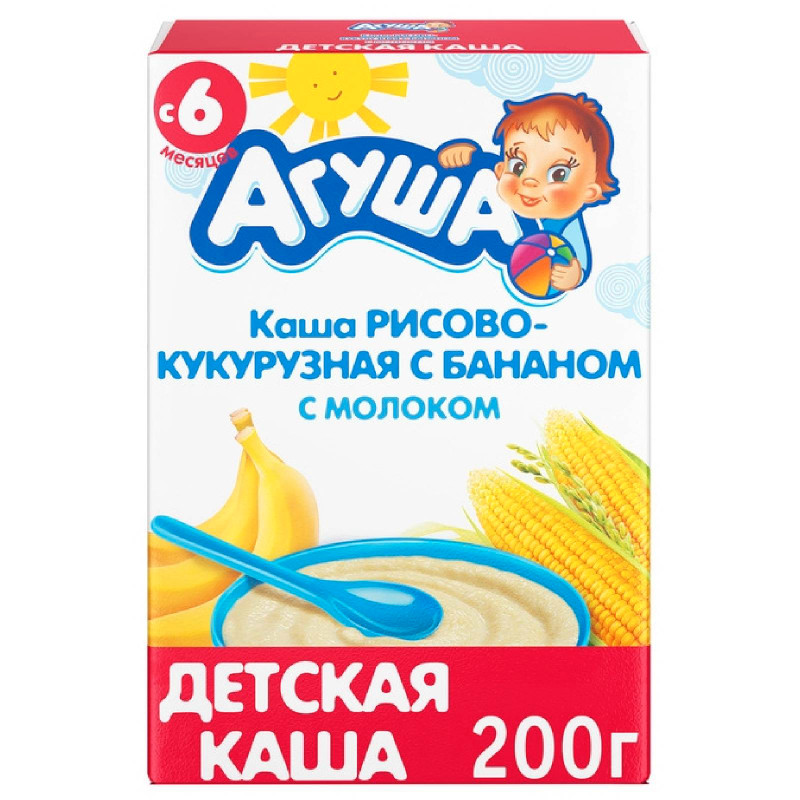 Каша молочная Агуша Рисово-кукурузная с бананом, 200г