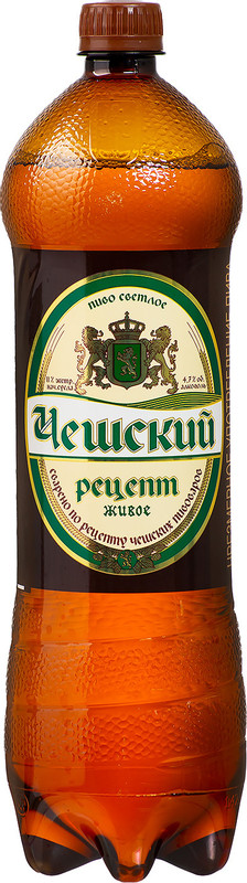 Пиво светлое Чешский Рецепт, Живое 4.7%, 0.92 л, ПЭТ (6 шт) (Липецк)