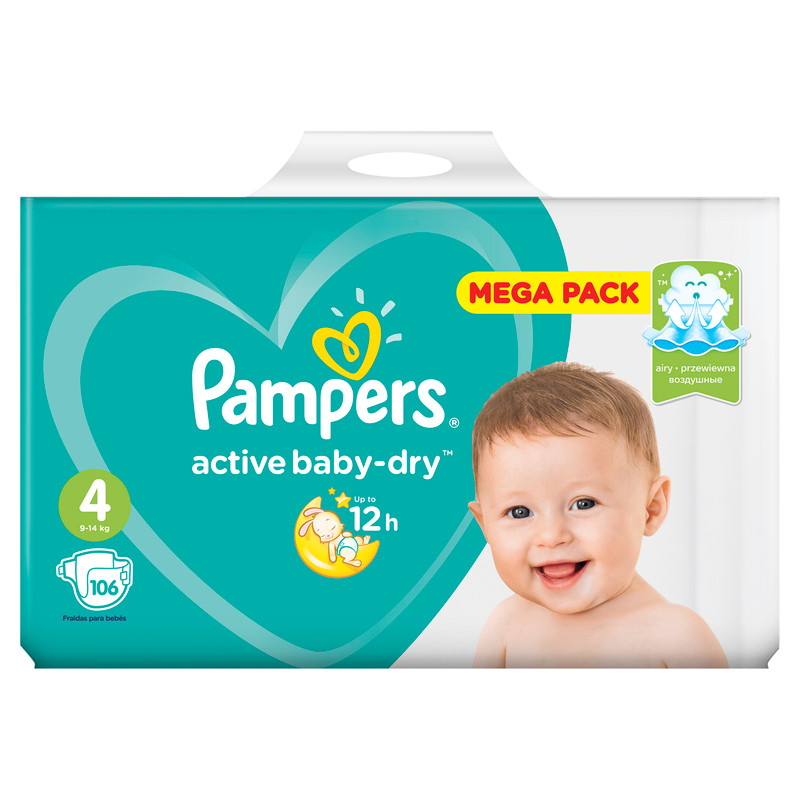 Подгузники Pampers Active Baby-Dry р.4 9-14кг, 106шт — фото 1