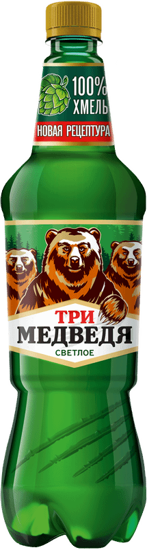 Пиво Три Медведя светлое 4.7%, 1.3л