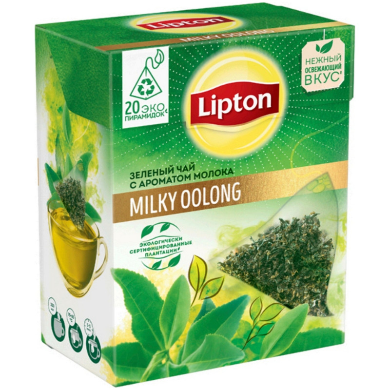 Чай Lipton Milky Oolong зелёный с ароматом молока в пирамидках, 20x1.8г — фото 2