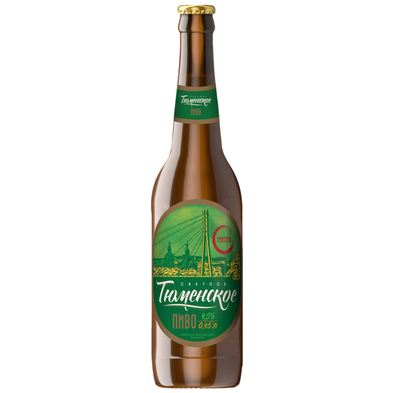 Пиво Тюменское Разливное светлое фильтрованное 4%, 450мл