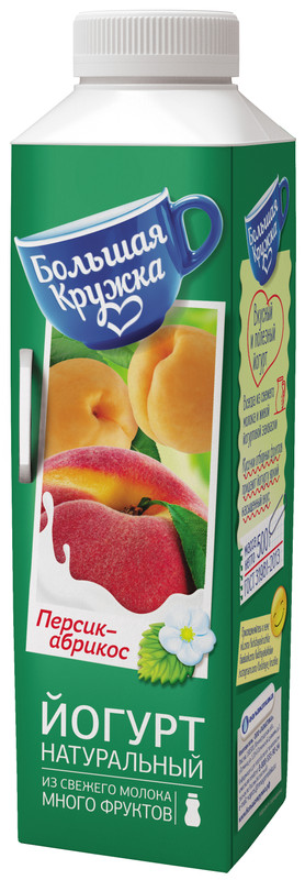 Йогурт Большая Кружка питьевой персик-абрикос 1.9%, 500мл