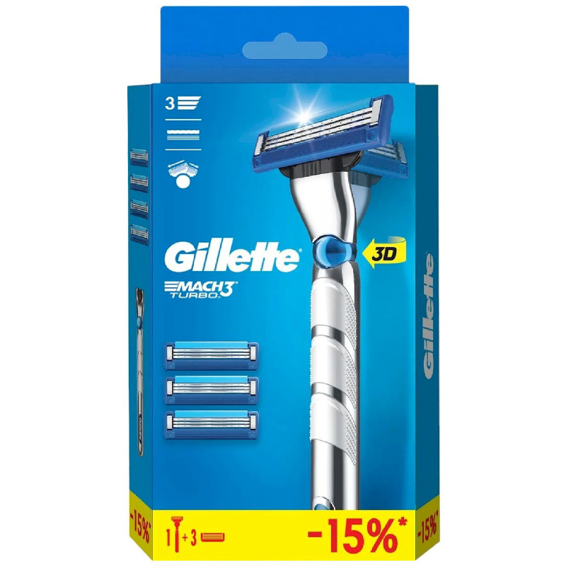 Бритва Gillette Mach3 + Cменные кассеты для бритья Mach3 Turbo, 3шт