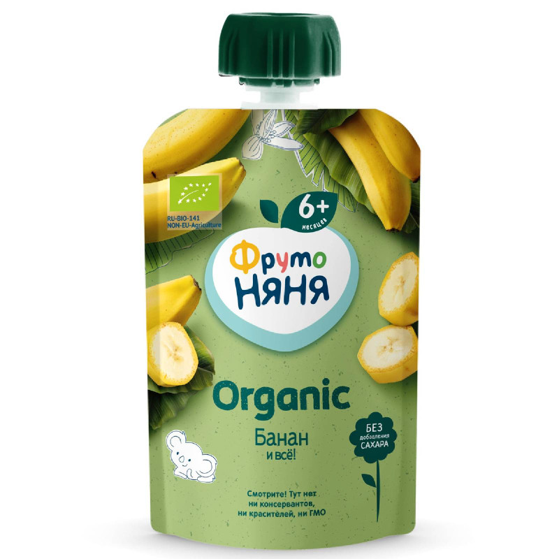Пюре ФрутоНяня Organic банановое с 6 месяцев, 90г