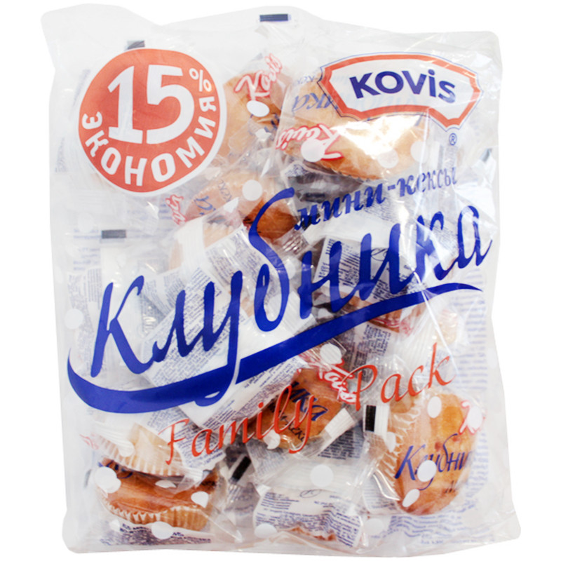 Мини-маффины Kovis с фруктово-ягодной начинкой клубника, 146г