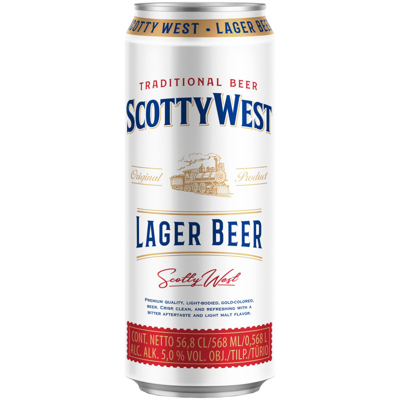 Пиво Scotty West Lager светлое фильтрованное пастеризованное, 568мл