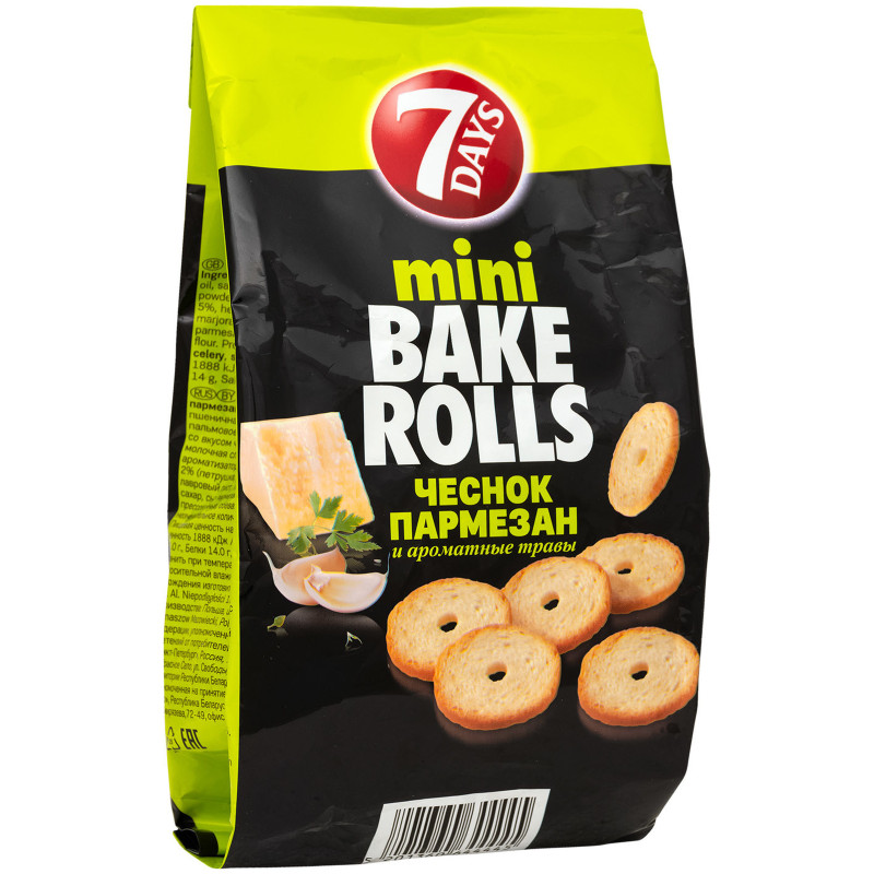 Сухарики 7 Days Bake rolls mini пшеничные со вкусом чеснока пармезана и ароматных трав, 80г — фото 3