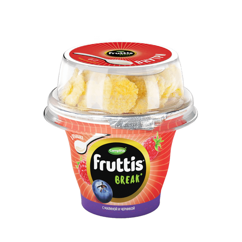 Продукт йогуртный Fruttis Вкусный перерыв малина-черника 2.5%, 165+10г