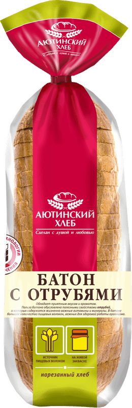 Батон Аютинский Хлеб пшеничный с отрубями нарезка, 440г