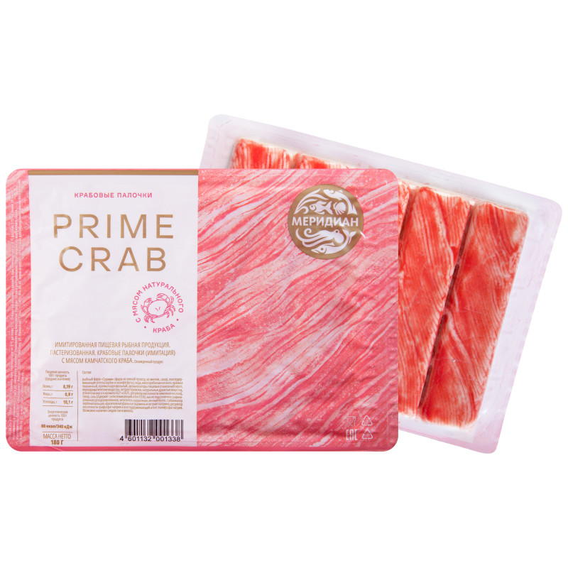 Крабовые палочки Меридиан Prime Crab с мясом камчатского краба, 180г