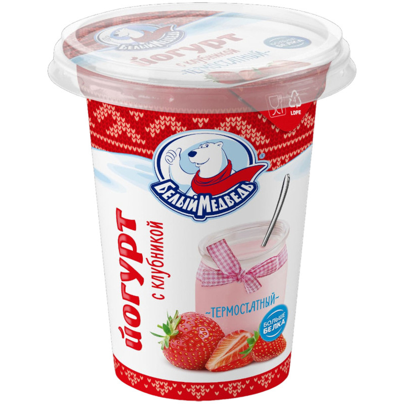 Йогурт термостатный Белый Медведь с клубникой 3.2%, 290г