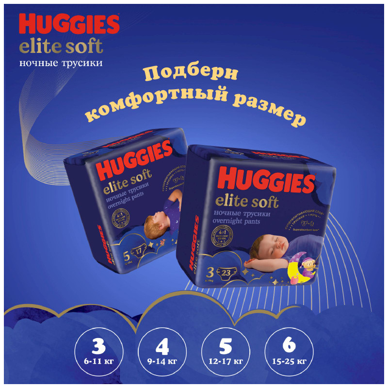 Трусики-подгузники Huggies Элит Софт 4 ночные 9-14кг, 19шт — фото 5