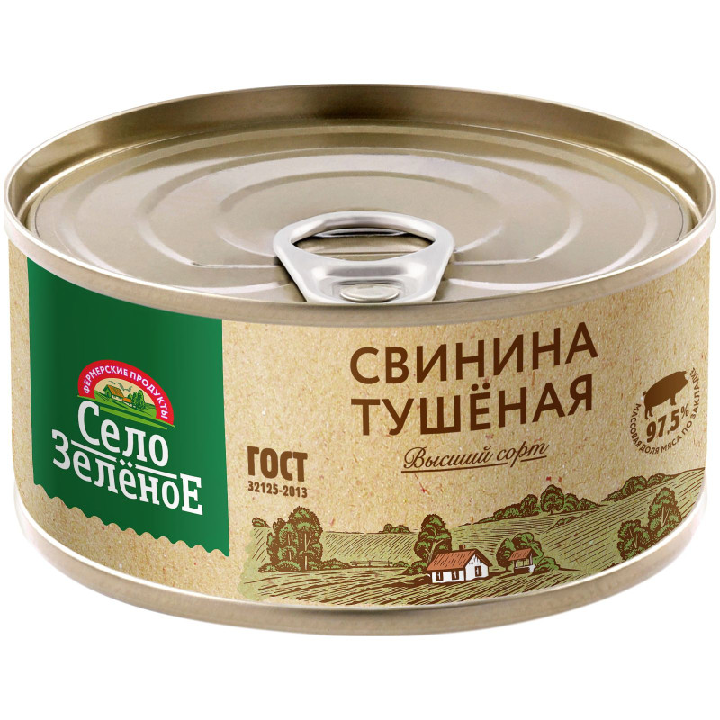 Свинина Село Зелёное тушёная кусковая высший сорт, 325г - купить с доставкой в Москве в Перекрёстке