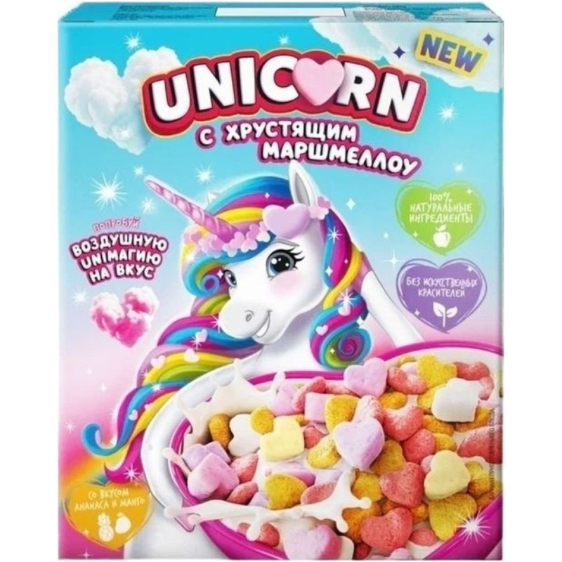 Хлопья Unicorn с хрустящим маршмеллоу со вкусом манго и ананаса, 160г