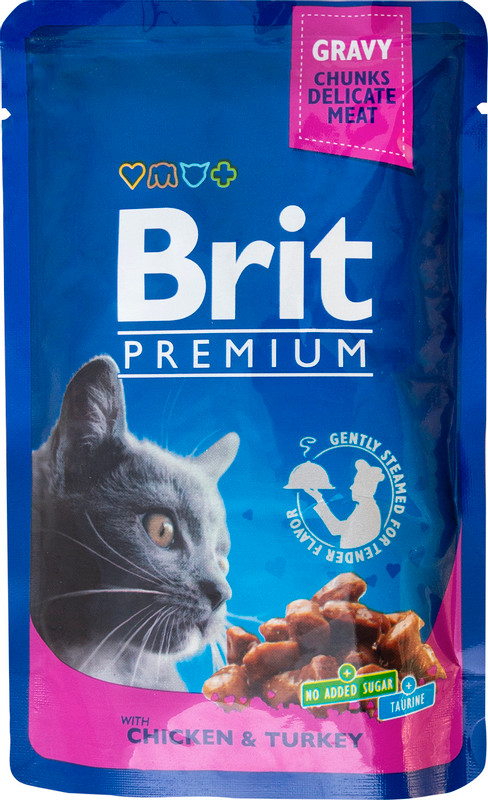 Корм Brit Premium с курицей и индейкой для кошек, 100г - купить с доставкой  в Королеве в Перекрёстке