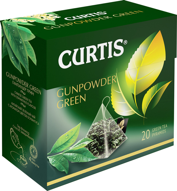 Чай Curtis Gunpowder зелёный с ароматом османтуса в пирамидках, 20x1.7г — фото 2