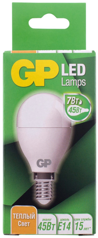 Лампа светодиодная GP LED G45 E14 27K 2CRB1 7W тёплый свет — фото 3
