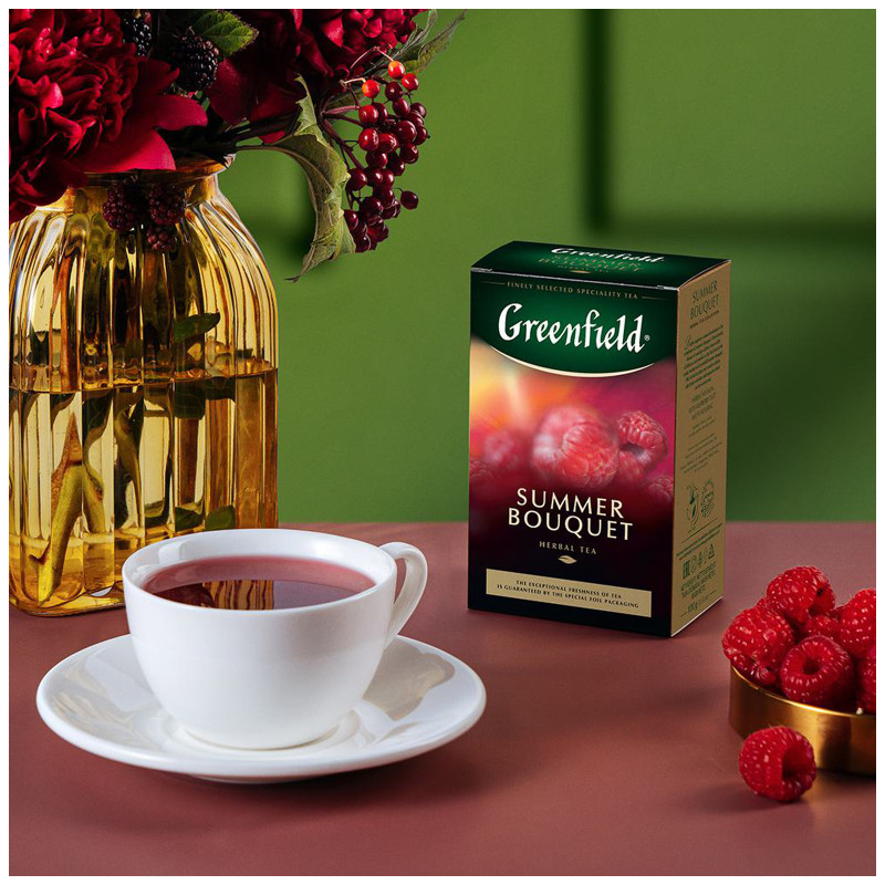 Чай Greenfield Summer Bouquet со вкусом малины травяной листовой, 100г — фото 3
