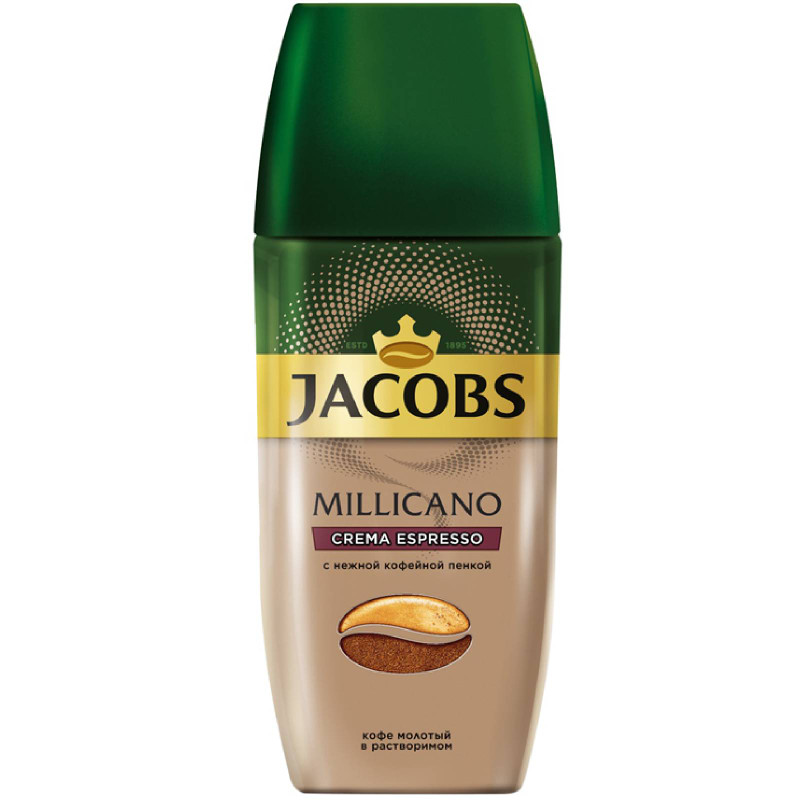 Кофе Jacobs Millicano Crema Espresso растворимый с добавлением молотого, 95г