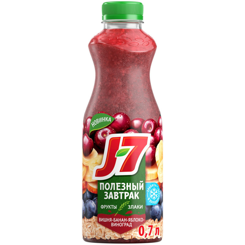 Продукт питьевой J7 Полезный из вишни, бананов, яблок и винограда с овсяными хлопьями, 700мл