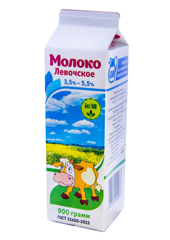 Молоко Левочское питьевое пастеризованное 3.5-5.5%, 900мл