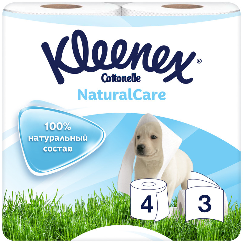 Туалетная бумага Kleenex Котонель Натурал Кэир белая 3 слоя, 4шт