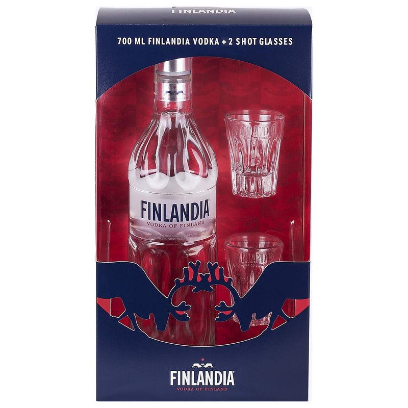 Водка Finlandia 40% в подарочной упаковке, 700мл + 2 рюмки — фото 1