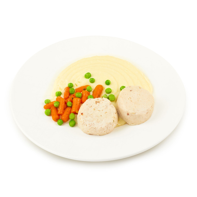 Биточки из курицы и кролика с пюре из картофеля и сельдерея с овощами Шеф Перекрёсток by justfood, 190г — фото 2
