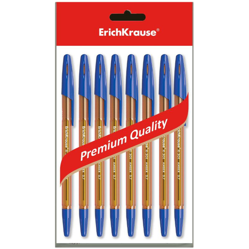 Ручки ErichKrause Amber Stick шариковые синие R-301, 8шт