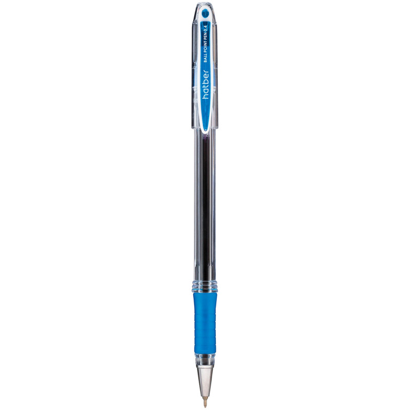 Ручка Hatber K-9 масляная шариковая с колпачком и клипом с резиновым грипом 0.4мм синяя, 12шт
