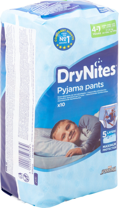 Подгузники-трусики DryNites ночные для мальчиков 4-7лет 17-30кг, 10шт