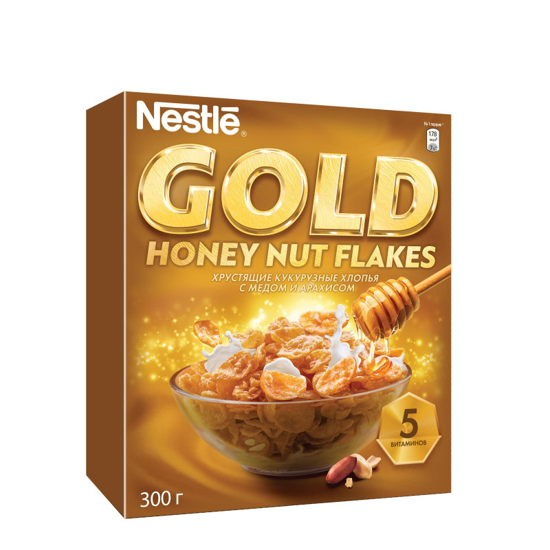 Хлопья кукурузные Gold Honey Nut Flakes с мёдом и арахисом, 300г — фото 2