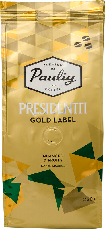 Кофе Paulig Presidentti Gold Label в зёрнах, 250г
