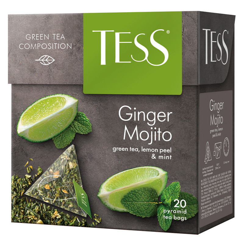 Чай Tess Ginger Mojito зелёный в пирамидках, 20х1.8г — фото 1
