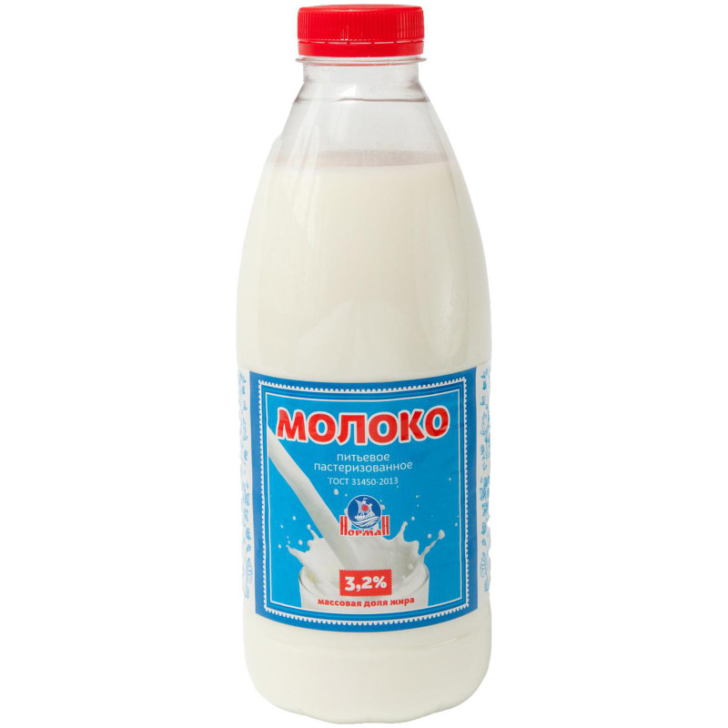 Молоко Норман питьевое пастеризованное 3.2%, 900мл