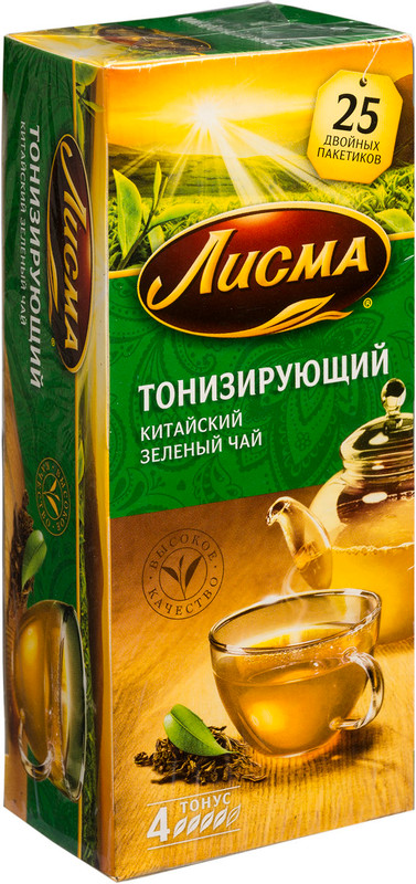 Чай Лисма Тонизирующий зелёный в пакетиках, 25х1.8г — фото 1