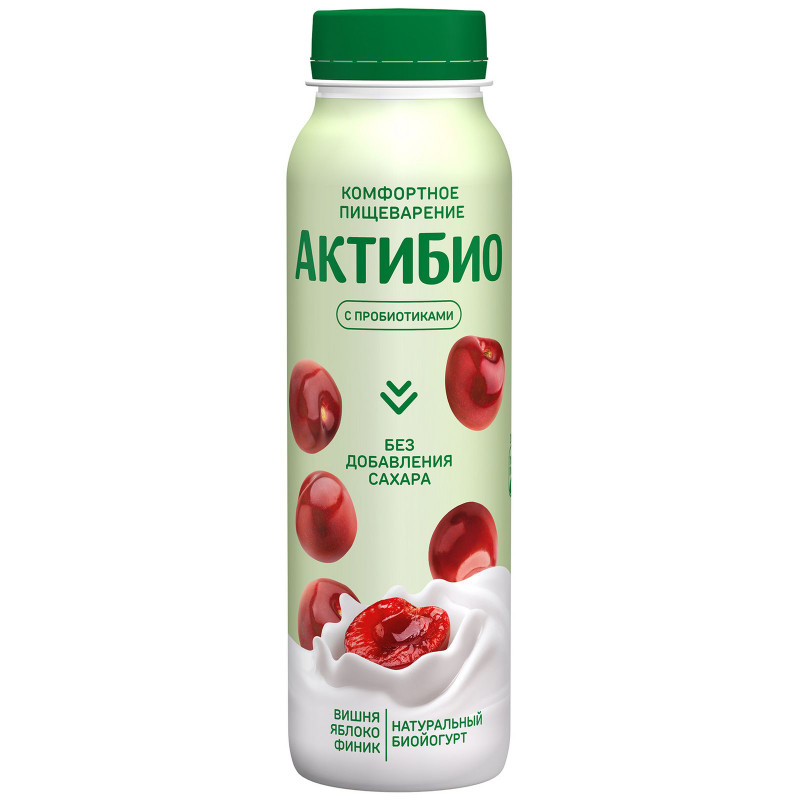 Биойогурт Актибио с яблоком вишней и фиником 1.5% обогащенный бифидобактериями, 260мл