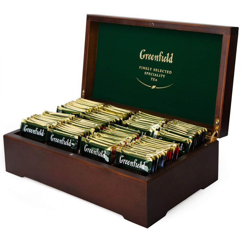 Набор подарочный Greenfield Деревянная шкатулка 8 видов чая в пакетиках, 98x1.8г