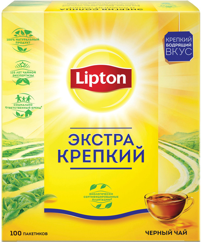 Чай Lipton Экстра чёрный крепкий в пакетиках, 100х2.2г — фото 9
